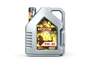 Deux bidons d'huile moteur synthétique 5W-30 gris sur fond blanc.